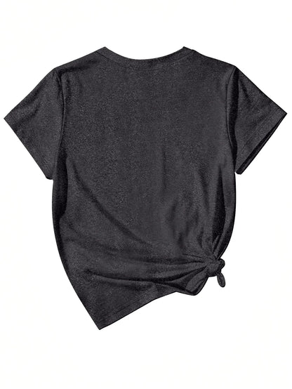 Plus - Size White Round Neck T - Shirt with Heart - Flower - themed Print: Sweet - patterned and Fashion - casual