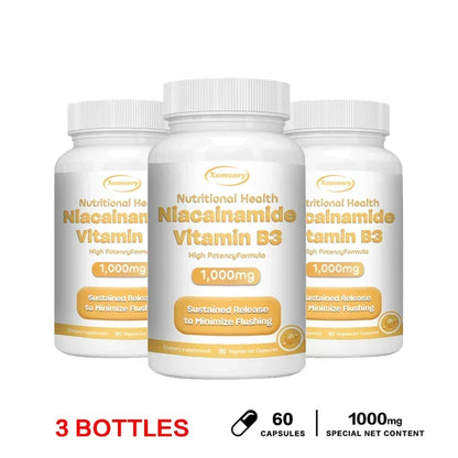 Niacinamide Vitamin B3 Capsules - Supports Brain Function and Heart Health, Boosts Energy Production, and Enhances Immunity 60 Capsule-3bottles