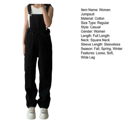 2023 Summer Black Jumpsuit Women Loose Dungarees Overalls Wide Leg Women Long Jumpsuit Ladies Overalls For Women