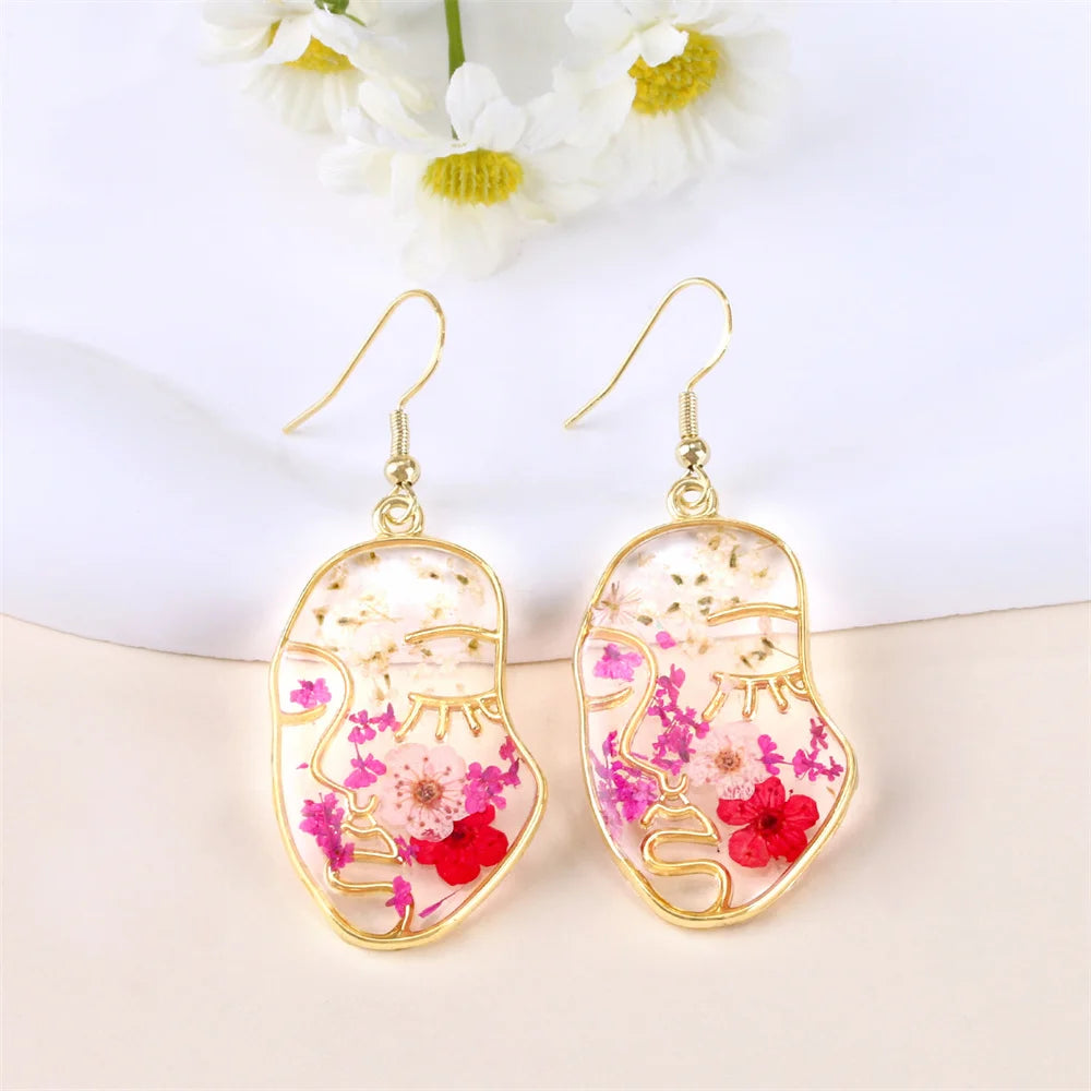 New In Earrings Dried Flower Crystal Dangle Hoop Earrings For Women Stainless Steel Diycharm Long Earring Cute Jewelry Wholesale