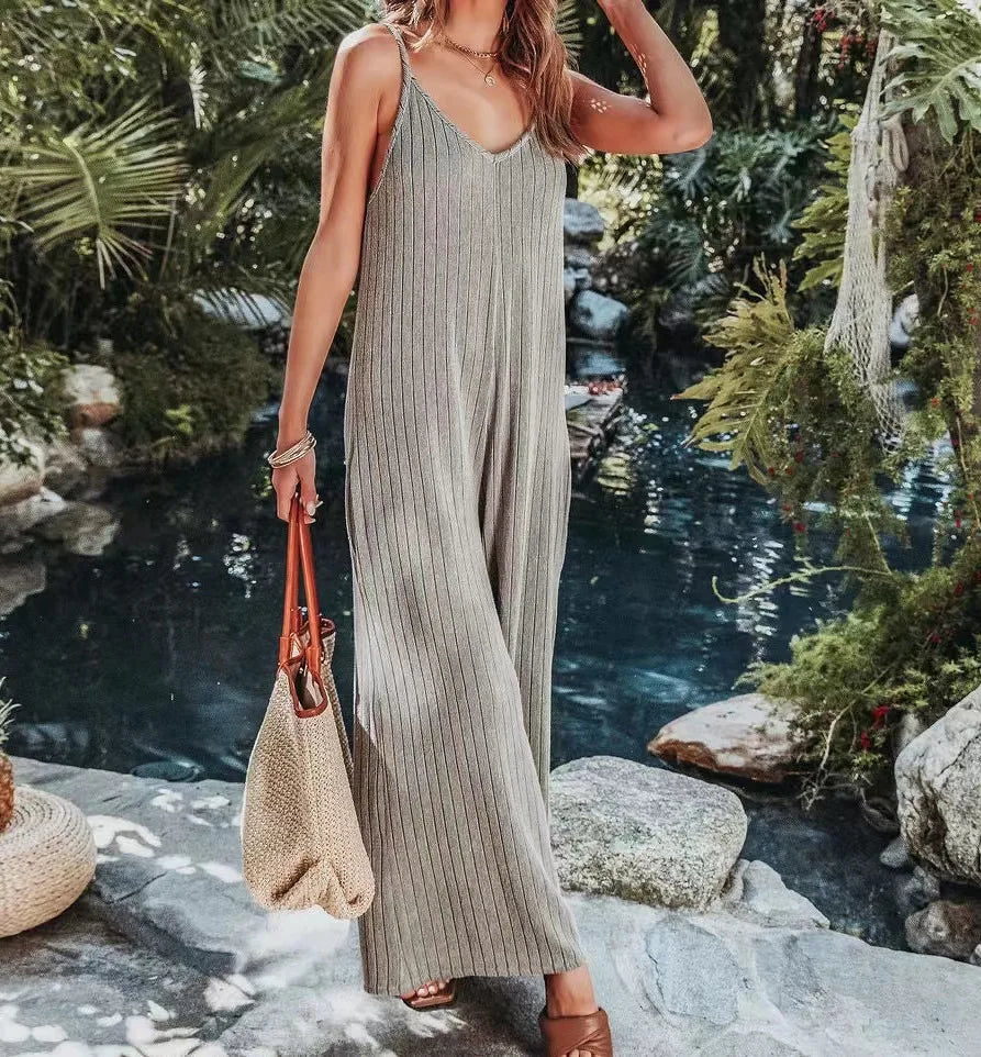 2023 AliExpress Europe and America New Jumpsuit Women's Cross border Summer Female Thread Backless Solid Color Sexy jumpsuit Badiee Stylez