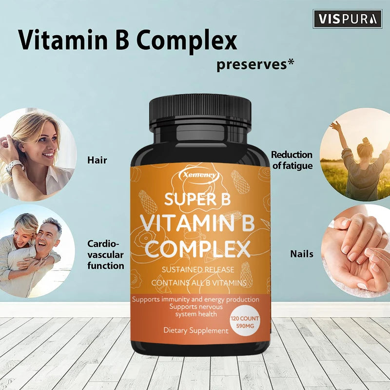 Vitamin B Complex Capsules - Reduce Stress, Promotes Nervous System Healthy, Strong Bones &Teeth, Boost Immunity