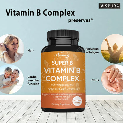 Vitamin B Complex Capsules - Reduce Stress, Promotes Nervous System Healthy, Strong Bones &Teeth, Boost Immunity