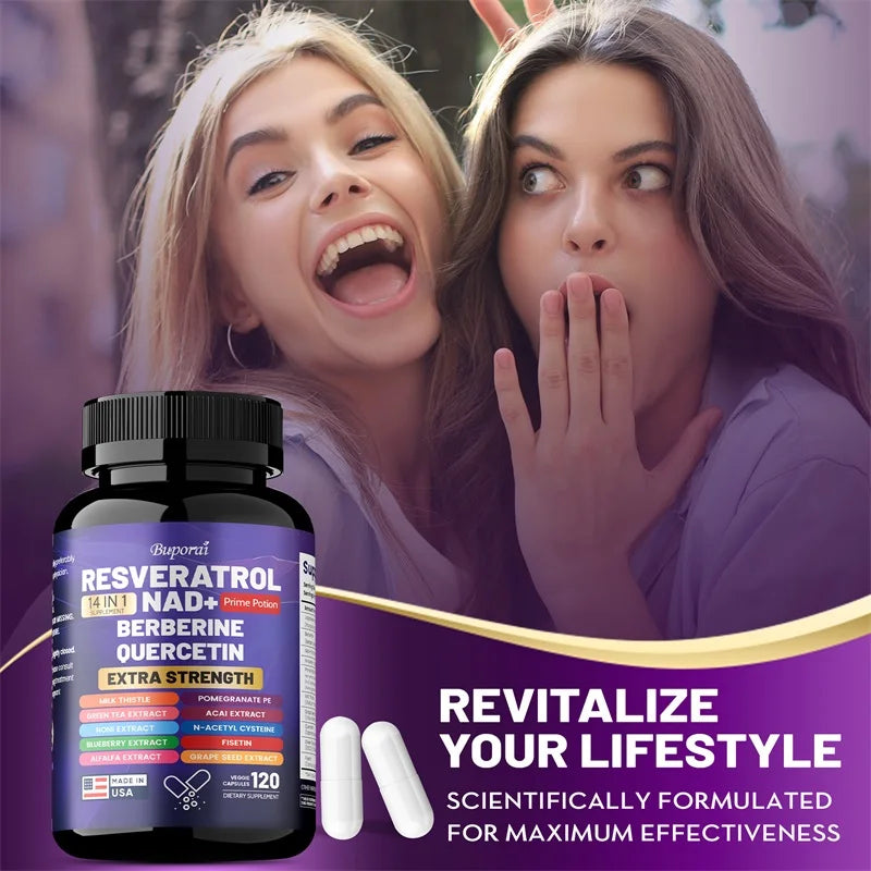 Resveratrol Nad+ Berberine, Quercetin - Improve Aging, Anti-oxidation, Regulate Metabolism, Protect Nerves