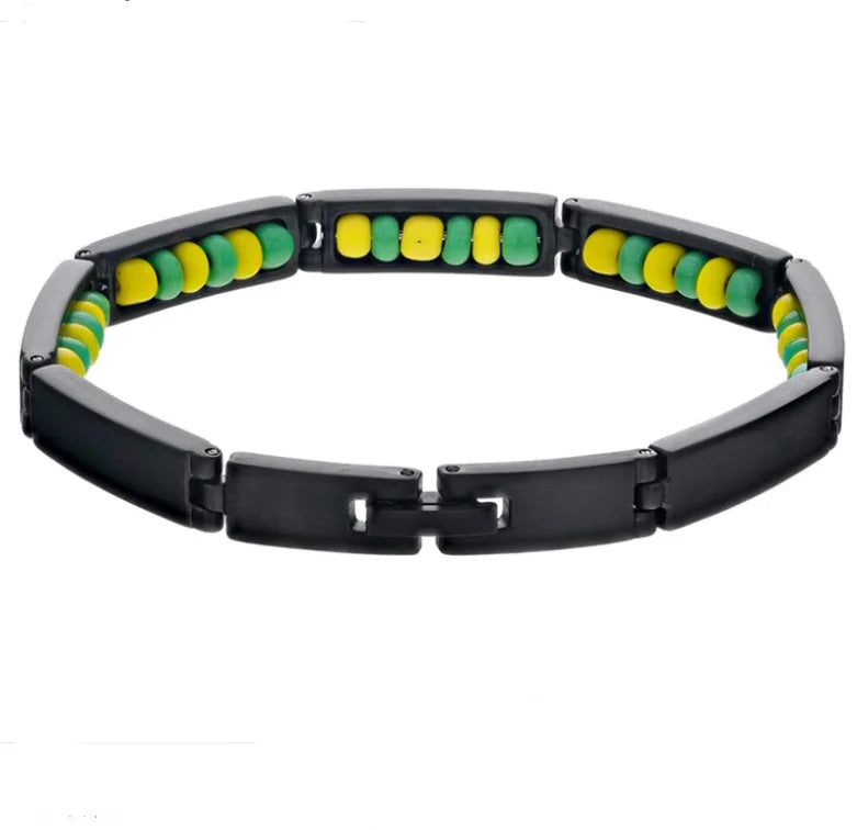 Wholesale New Arrival Stainless Steel Jewelry Green and Yellow Color Orula Elegua Bracelet Mix Beads Unisex Bangle For Women Men Badiee Stylez
