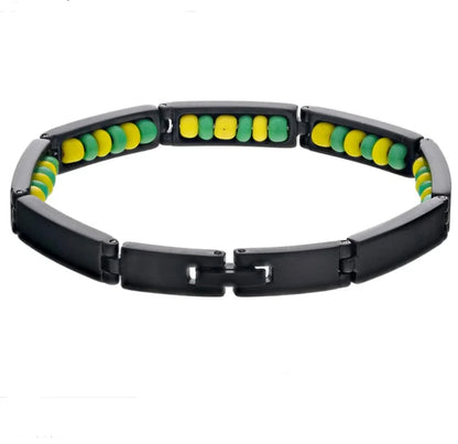 Wholesale New Arrival Stainless Steel Jewelry Green and Yellow Color Orula Elegua Bracelet Mix Beads Unisex Bangle For Women Men Badiee Stylez