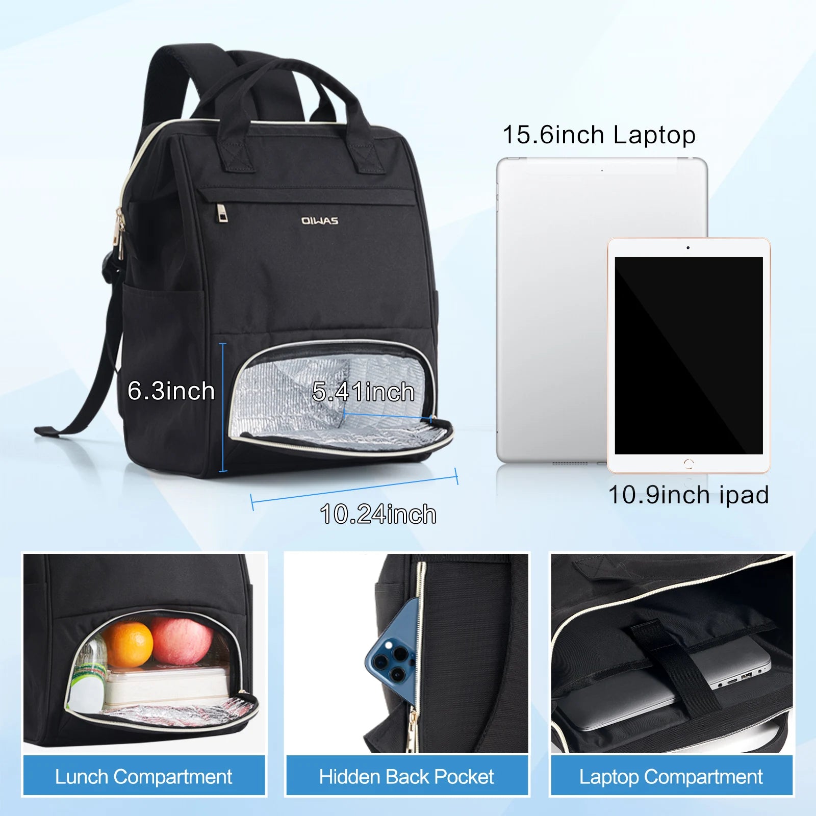 OIWAS Lunch Backpack for Women 15.6 inch Laptop Backpack Insulated Cooler Backpack with USB Port Men Travel Work Picnics Hiking