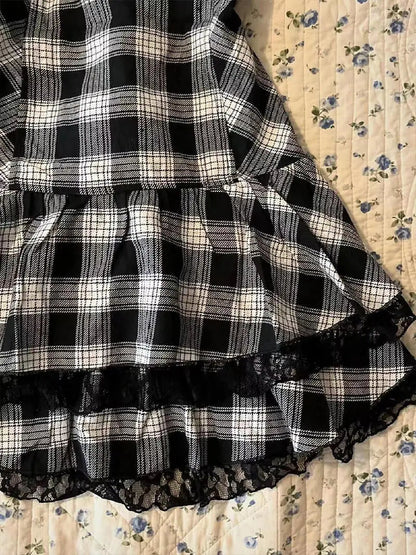 Y2k Harajuku Lattice Vintage Sleeveless Gothic Punk Summer Dresses Slim 2024 Short Dress Lace Sexy Korea Fashion Women Dresses Badiee Stylez