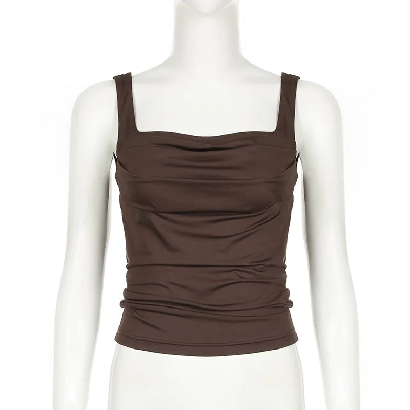 Women Sexy Tank Tops New Summer Solid Fashion Folds Sexy Backless Partywear Camisole Elegant Casual Slim Lady Tank Tops Clothing