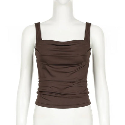 Women Sexy Tank Tops New Summer Solid Fashion Folds Sexy Backless Partywear Camisole Elegant Casual Slim Lady Tank Tops Clothing