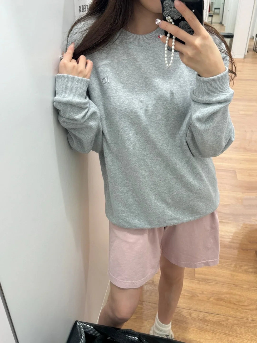 Fashion Trends Solid Long Sleeves Top Spring Black Red Round Neck Sweatshirts Simple Classic Letter Loose Casual Sports Top