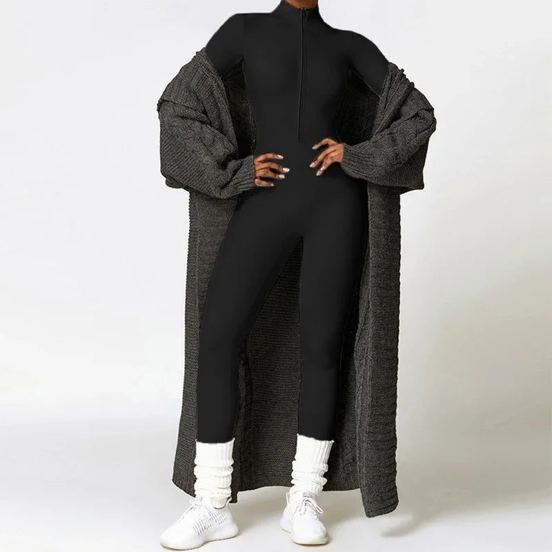 Warm Thin Fleece Jumpsuits Women's Tracksuit Winter One-Piece Sports Suit Black Fitness Jumpsuit Long Sleeves Workout Bodysuit Badiee Stylez