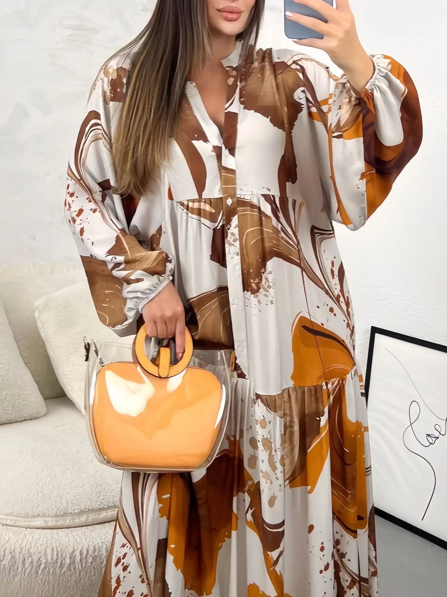 Printed Loose Long Shirt Women's Long-sleeved Dresses Spring Autumn New Fashion Spliced elegant Female Casual Robe Dresse 2025 Badiee Stylez