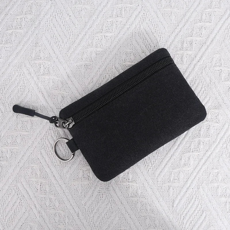 Canvas Mini Coin Wallet Bag Solid Color Zipper Key Bag Money Pocket Purse Women Men Small Card Holder Change Coin Purses Black