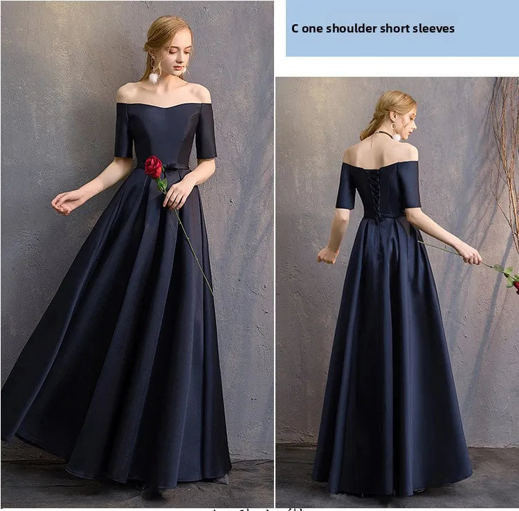Long Bridesmaid Dress Spring/Summer 2025 New Temperament Satin Bridesmaid Sisters Dress Black Banquet Evening Dress Badiee Stylez