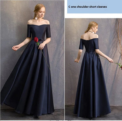 Long Bridesmaid Dress Spring/Summer 2025 New Temperament Satin Bridesmaid Sisters Dress Black Banquet Evening Dress Badiee Stylez