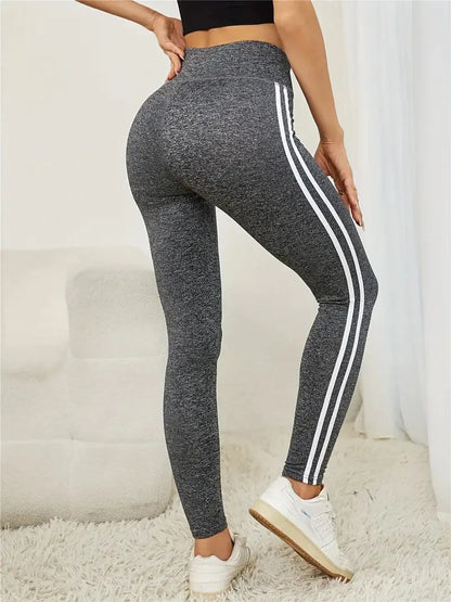 Women's High-waist Slimming Leggings Side Stripe Pattern Breathable Yoga Pants Sportswear Athletic Apparel