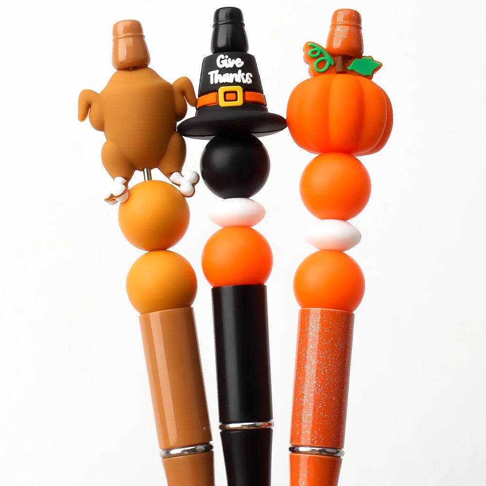 5/10/20pcs Thanksgiving Silicone Beads 3D Pumpkin Turkey Focal Beads for Jewelry Lanyards Keychain Bracelet Making Pen Decor