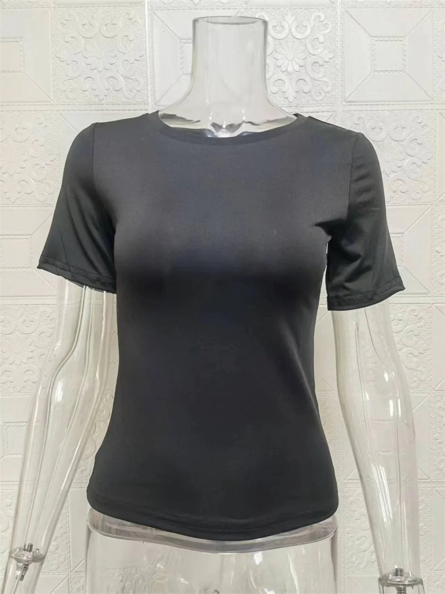 2025 Spring New Short Sleeve T-Shirt Women Solid Simple Casual Soft All-Match Hot Basic Crop Tops Tees Summer Fashion Slim Fit T