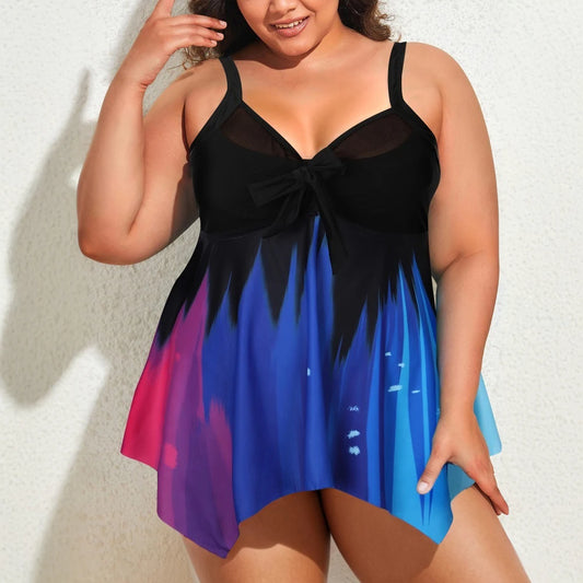 LAPA Plus Size Womens Scenery Printed Padded Strappy Tankini Sets Summer Beach Ladeis Swimsuits Swimwear Swimming Bikini Outfit