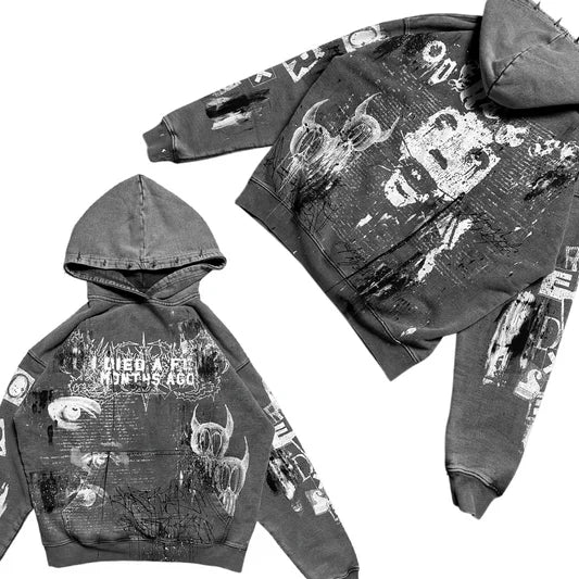 Overdxse Devil Horn Hoodie Gothic Street Clothing Oversized Pullover Unique Horn Design Avant-garde Fashion Limited Edition