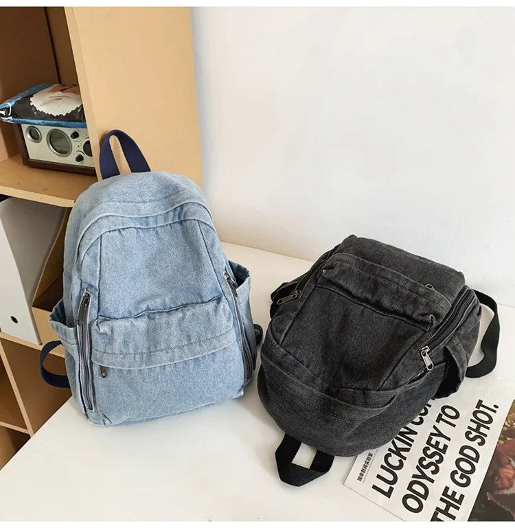 Large Capacity Denim Backpack Custom Embroidered Name Boys Girls Travel Backpack Personalized Daily Rucksack with Any Names