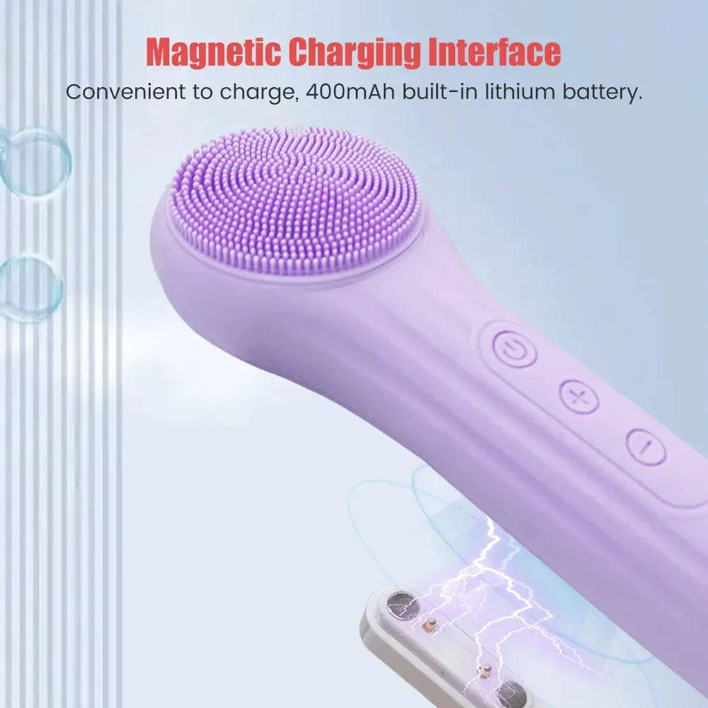 Sonic Silicone Facial Brush Cleaner Vibration Roller Massage Pore Deep Cleansing Scrubber Waterproof Face Exfoliating Cleanser