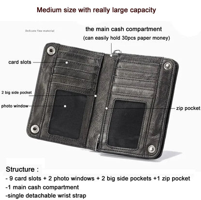 Vintage Genuine leather wallet Men leather long wallet men purse clutch bag male money clips zip around money bag card holder
