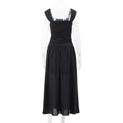 WhereMery Elegant Slip Long Dresses Sexy Women Ruched Bodycon Solid Maxi Dress Spring Y2K Summer Temperament High-waist Vestidos