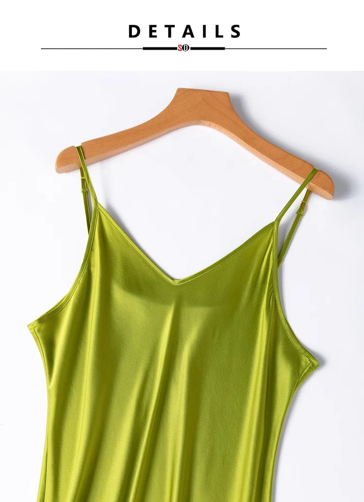 SuyaDream Woman Long Dress, 100%Real Silk, V Neck, Solid Spaghetti Strap Dresses, 2025 Elegant Chic Clothes Badiee Stylez