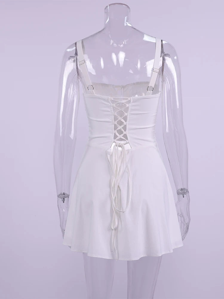 NewAsia Fashion Solid Mini Dress Sweet Adjustable Bandage Backless Slim Camis Dresses Elastic Zipper Robe Holiday Style Vestidos