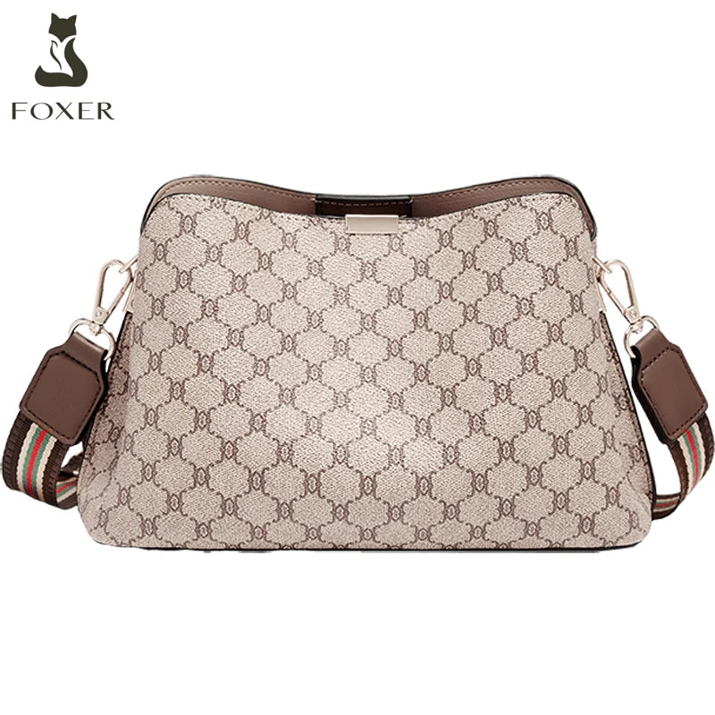 FOXER Monogram Women Shoulder Tote Bag 2025 Fashion Commuter Female Large Crossbody Purse for Mom