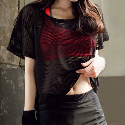 2025 Sexy Mesh Yoga Shirt Quick Dry Sport Fitness Female Running Shirt Gym Clothes Tank Top Workout Exercises T-Shirt Sportwear