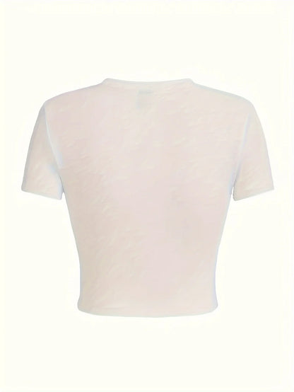 I Love My Boyfriend Print T-Shirt Casual Crew Neck Short Sleeve Crop Top for Summer Women's Clothing