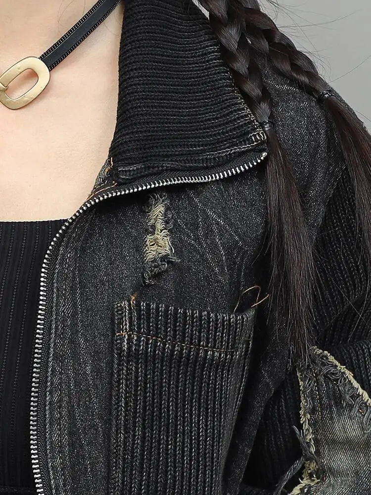 Trendy Cool Pant Set Women Autumn Vintage Denim Patchwork Long Sleeve Irregular Jacket + Harem Pants Two-Piece Set LX4331 Badiee Stylez