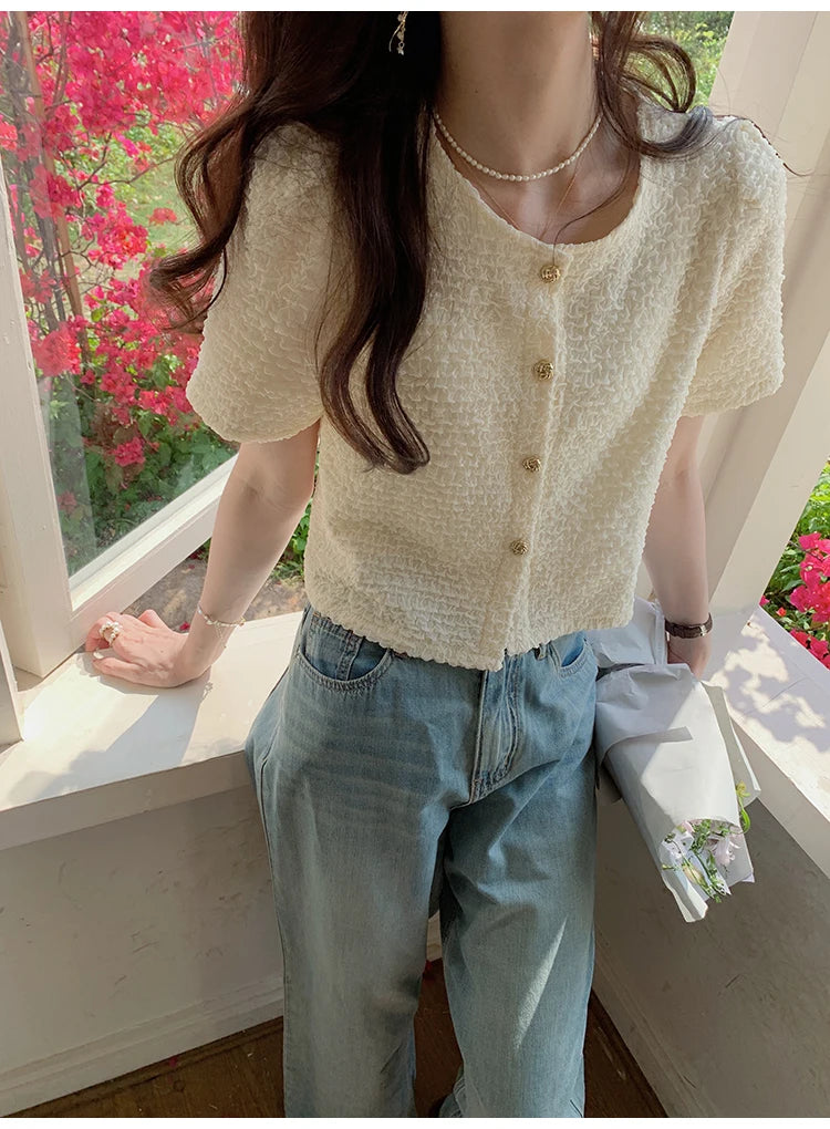 New Summer Short Sleeve O-Neck Women Shirt Sweet White Shirt Blouse Women Tops 2025 Blouses Shirts Blusas Para Mujer Blusa XL183