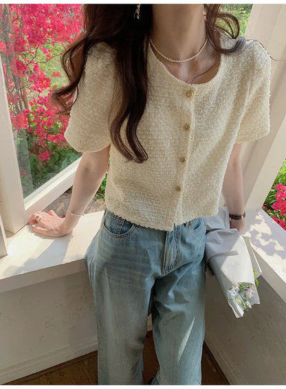 New Summer Short Sleeve O-Neck Women Shirt Sweet White Shirt Blouse Women Tops 2025 Blouses Shirts Blusas Para Mujer Blusa XL183