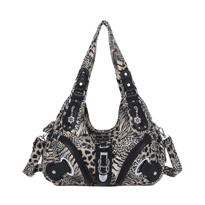 Angelkiss Women Handbags Leopard Bag Top-handle Handbag Fashion Satchel Dumpling Pack Shoulder Bag Tote Bag Hobos Large Purse 38 Brown Leopard