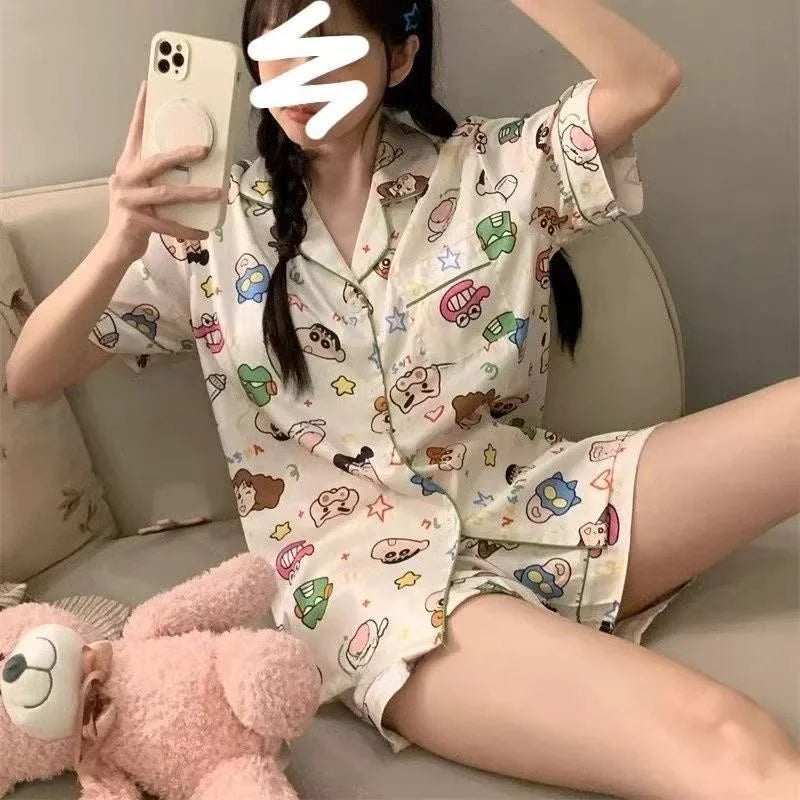 Summer ort Sve Cartoon Pencil Sketch Home Clothes Two-Piece Set for Women Cute Student Spwear Sweet Sle