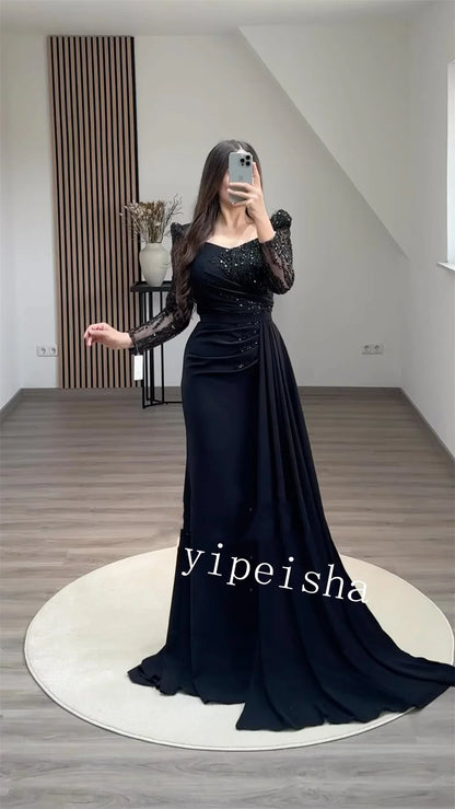 Customized High Quality Sparkle Exquisite Jersey Sequined Pleat Quinceanera Sheath V-neck Bespoke Occasion Gown Long Dresses Badiee Stylez