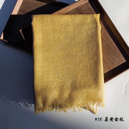 Lastest Brand Design Scarf Shiny Solid Color Shawls Rayon Fabric Gold Silk Silver Wire Head Shawl Fringe Hijab For Women 36