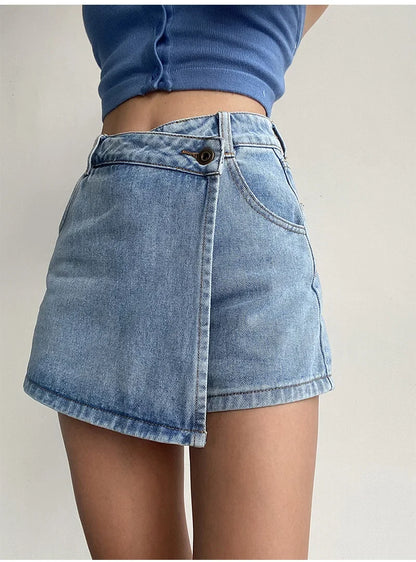Summer High-waisted Slimming Denim Skirt For Women Versatile Unique Fashionable Exposure-proof Irregular A- line Shorts