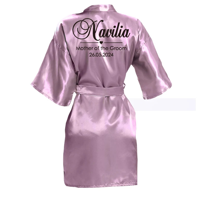 Customized Name Date Wedding Bathrobe Faux Silk Bridal Robe Bride Bridesmaid Wedding Robes Woman Bachelorette Hen Party mauve robe