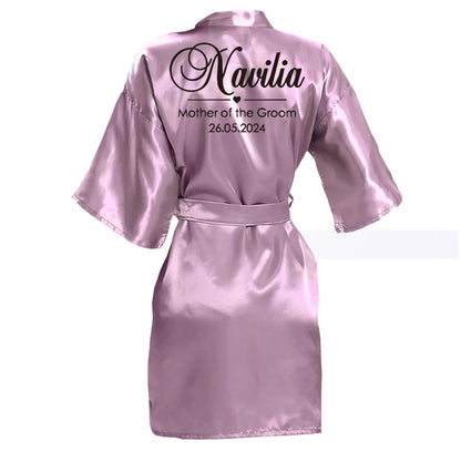 Customized Name Date Wedding Bathrobe Faux Silk Bridal Robe Bride Bridesmaid Wedding Robes Woman Bachelorette Hen Party mauve robe