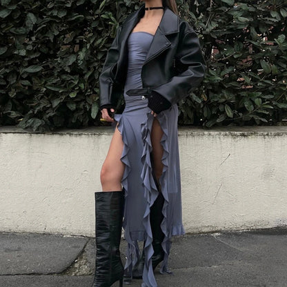 WonMiracle Elegant Strapless Dress Women Irregular Tassel 2024 Summer Trend Skinny Split Maxi Bodycon Party Dress For Women