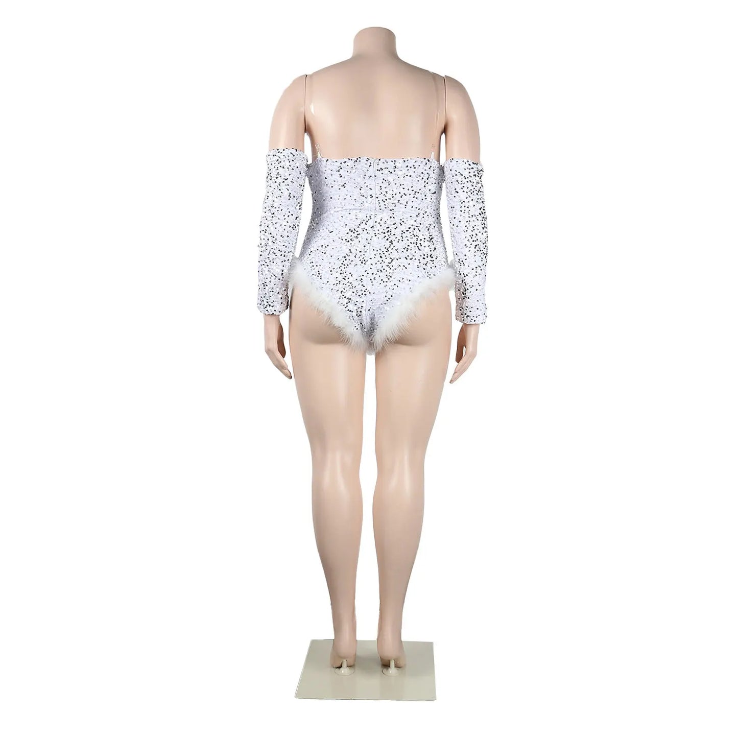 Women's Elegant Sequined Feather Slim Patchwork Bodysuits Spring Summer New Sexy Bodysuits Women Long Sleeve Backless Bodysuits