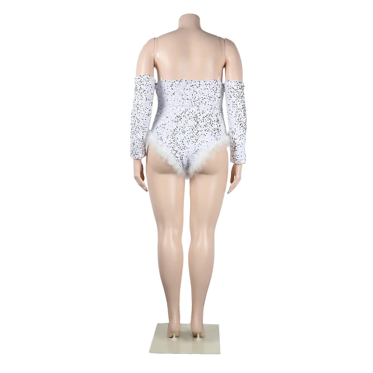 Women's Elegant Sequined Feather Slim Patchwork Bodysuits Spring Summer New Sexy Bodysuits Women Long Sleeve Backless Bodysuits