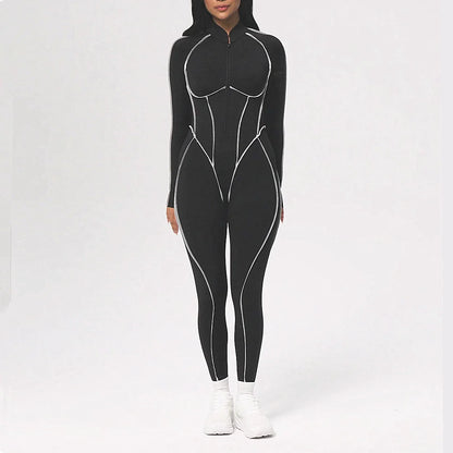 Pad Yoga Set Jumpsuit Short Sleeve Zipper Sports Gym Fitness Women Dance Running Workout Legging Bodysuits Active Wear XP83 Badiee Stylez