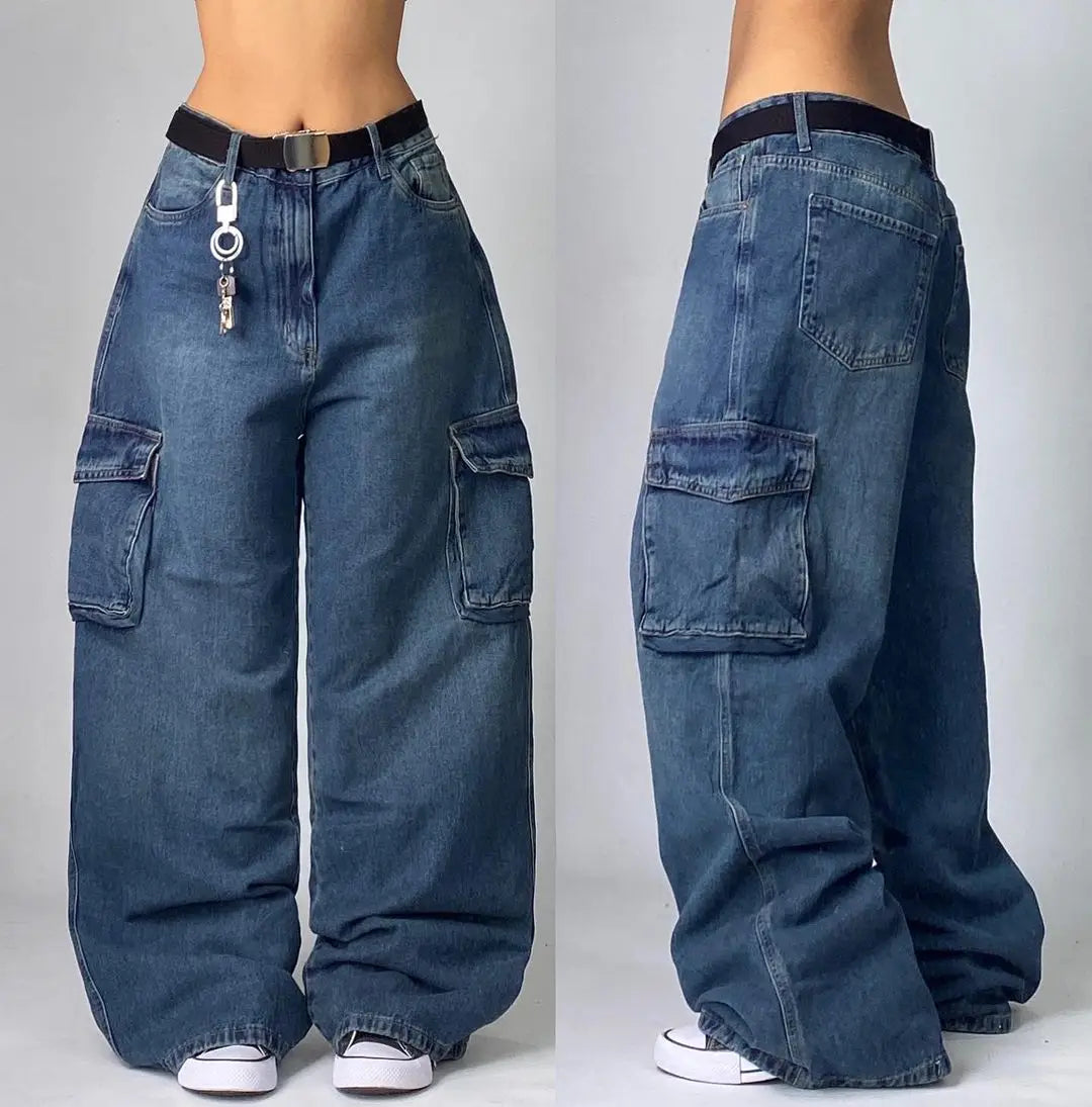 Y2K Fashion Baggy Jeans Denim Cargo Pants Womens Vintage Multi Pocket High Waist New Harajuku Gothic Wide Trouser Streetwear 1 4