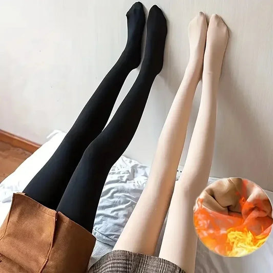 Colorful Fleece Lined Tights Women Thermal Pantyhose for Female Winter Panty Polar Skin Black Effect Stockings Thermal Leggings